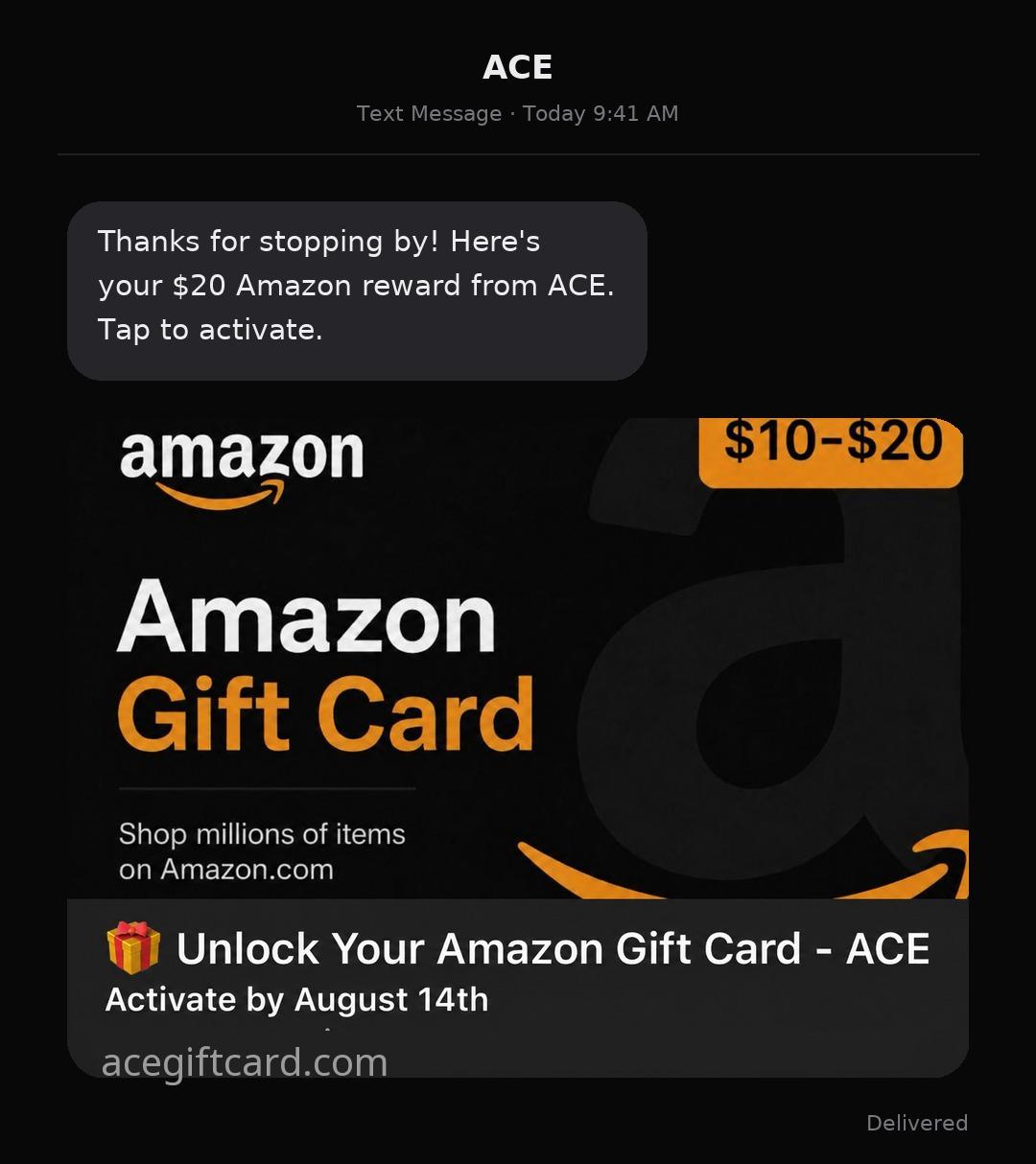 An ACE reward delivered by text message