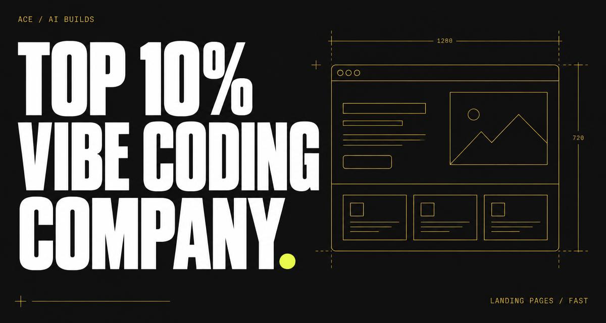 Top 10% vibe coding company. Gold line drawing of a landing page wireframe.