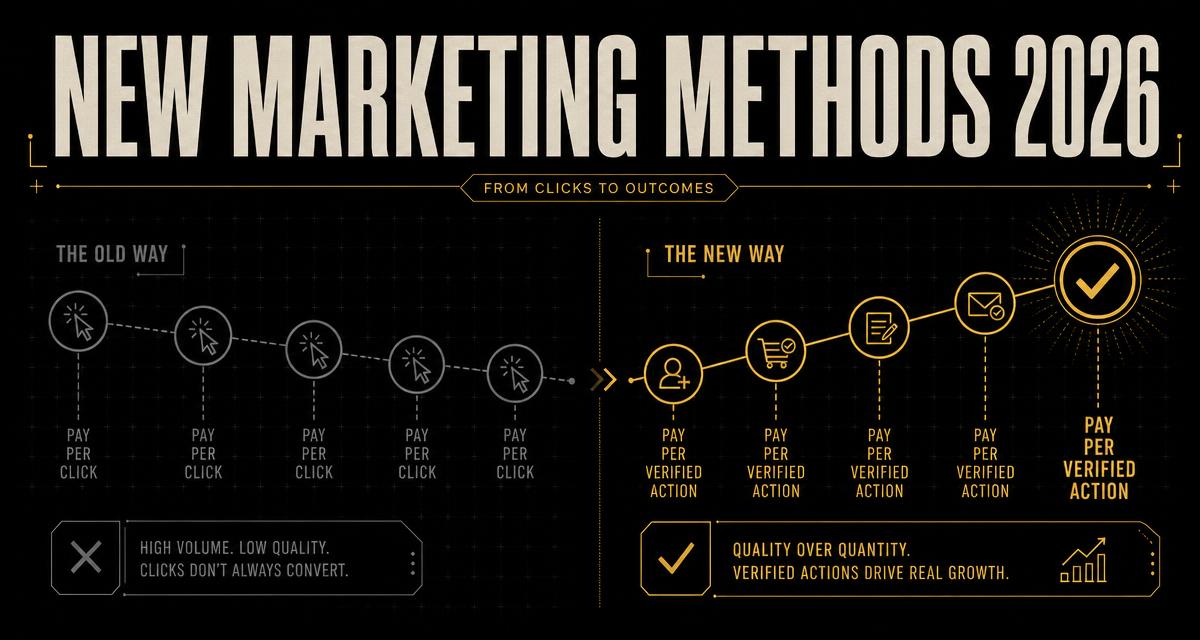 Diagram comparing pay-per-click advertising with pay-for-verified-action advertising